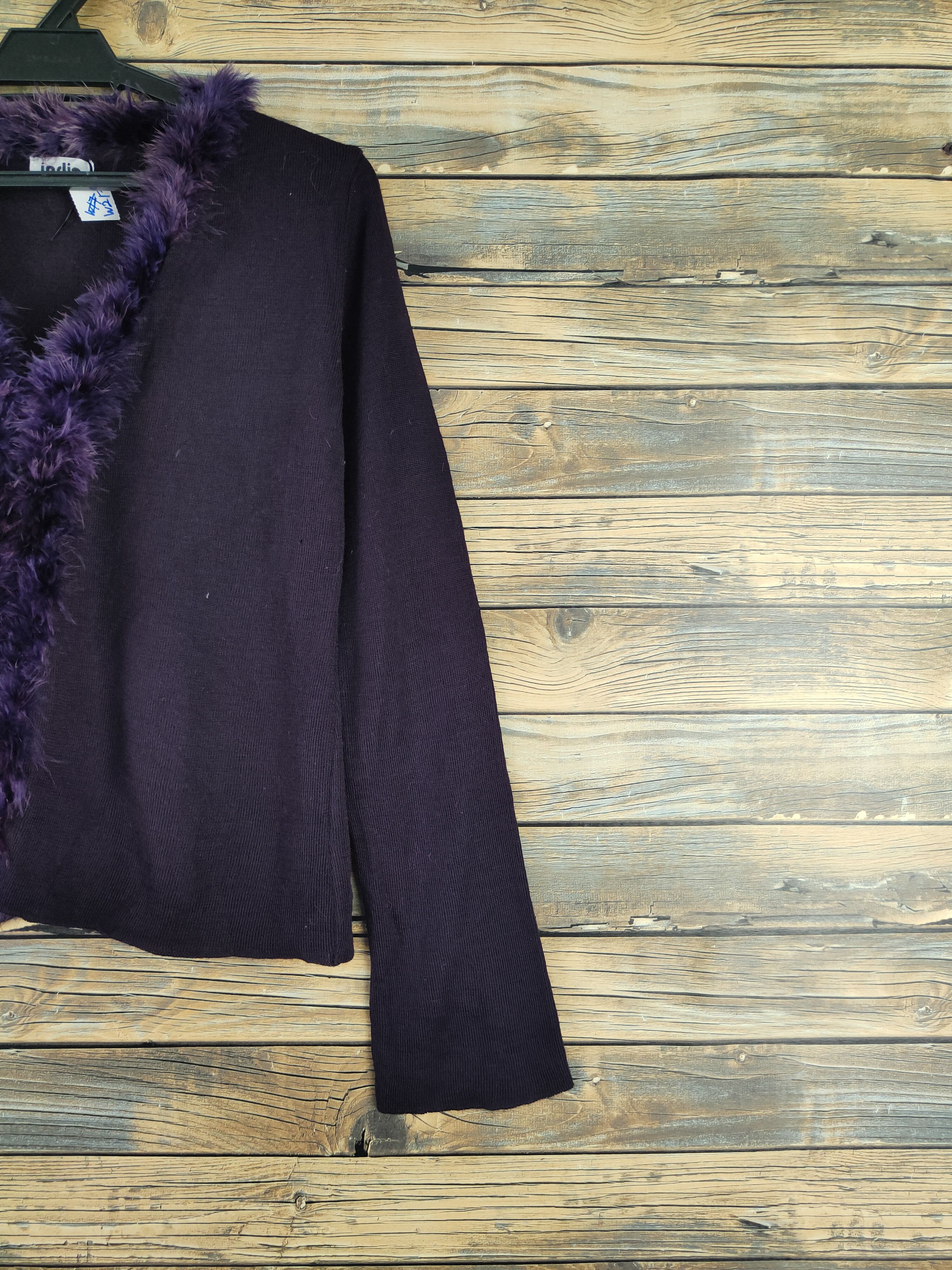 Homespun Knitwear Indio Dark Purple shaggy fur Knitwear Cardigan #W2175 Size L / US 10 / IT 46 - 5 Thumbnail