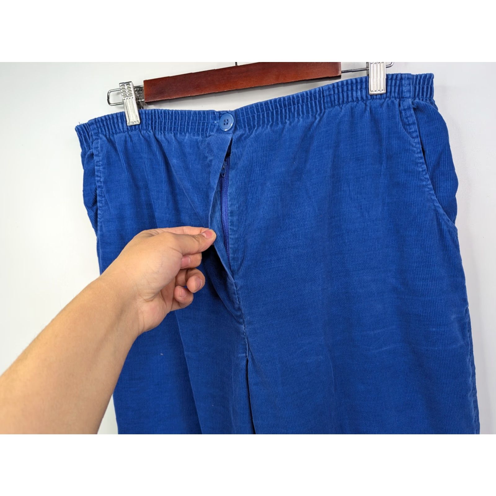 Sears VINTAGE Roebuck & Co. Corduroy Pants Blue Cropped 16 Petite Cowboy USA Capri Jeans? Size 38" / US 16 / IT 52 - 2 Thumbnail