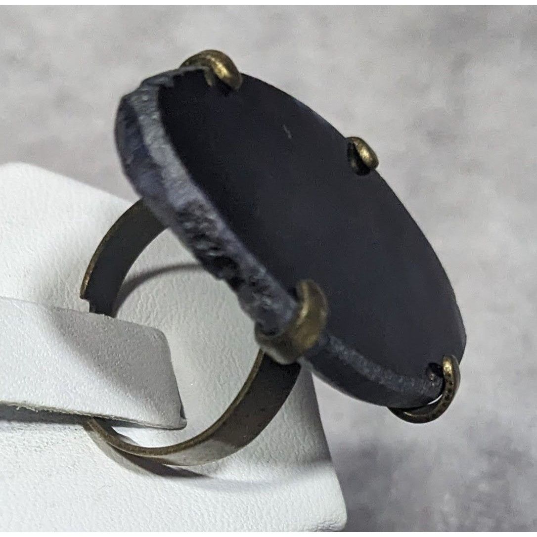 Other Dark Blue Dyed Geode Slice Adjustable Statement Ring Size 6 Size ONE SIZE - 2 Thumbnail