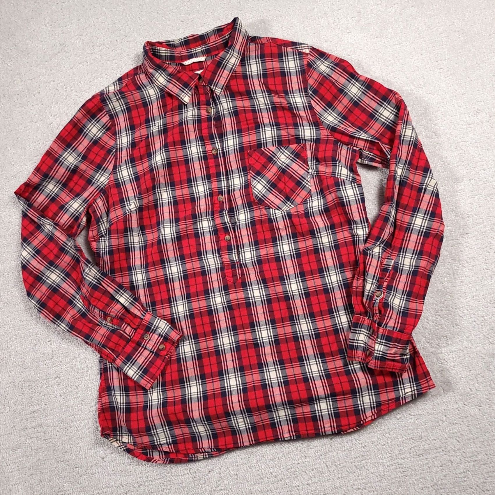 Merona Merona Shirt Women's Large Red Plaid Long Sleeve Collared Pocket Button Up HanKey? Size L / US 10 / IT 46 - 2 Thumbnail