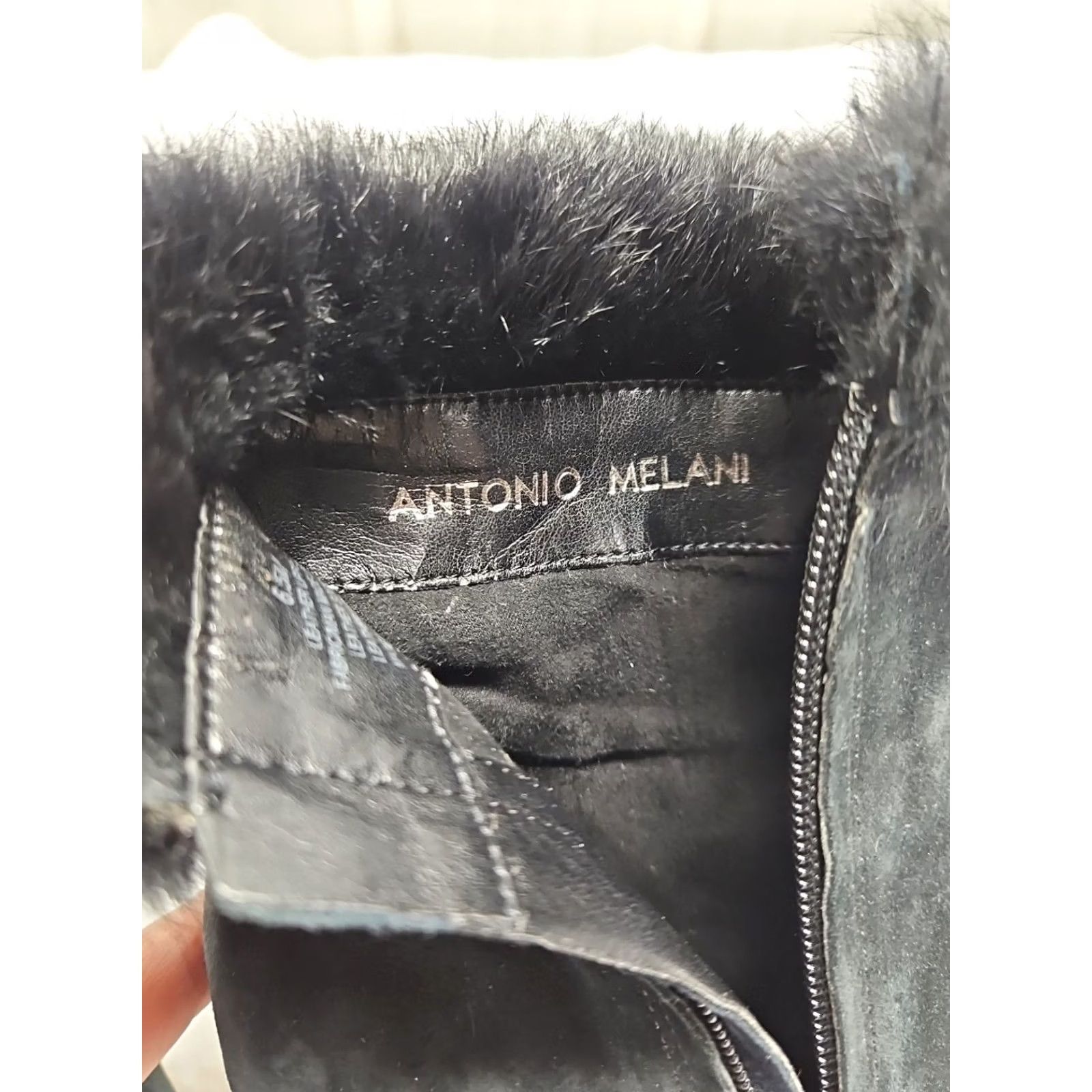 Vintage Antonio Melani Black Suede Leather Fur Trim Stiletto Heel Bootie Women's Shoes Size 6.5 Size US 6 / IT 36 - 3 Thumbnail