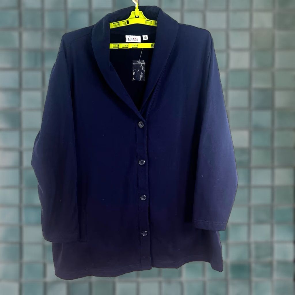 CO D & Co Essentials Button-Up Cardigan Sweater Jacket 3X Womens Pockets Navy Size XXL / US 16-18 / IT 52-54 - 1 Thumbnail