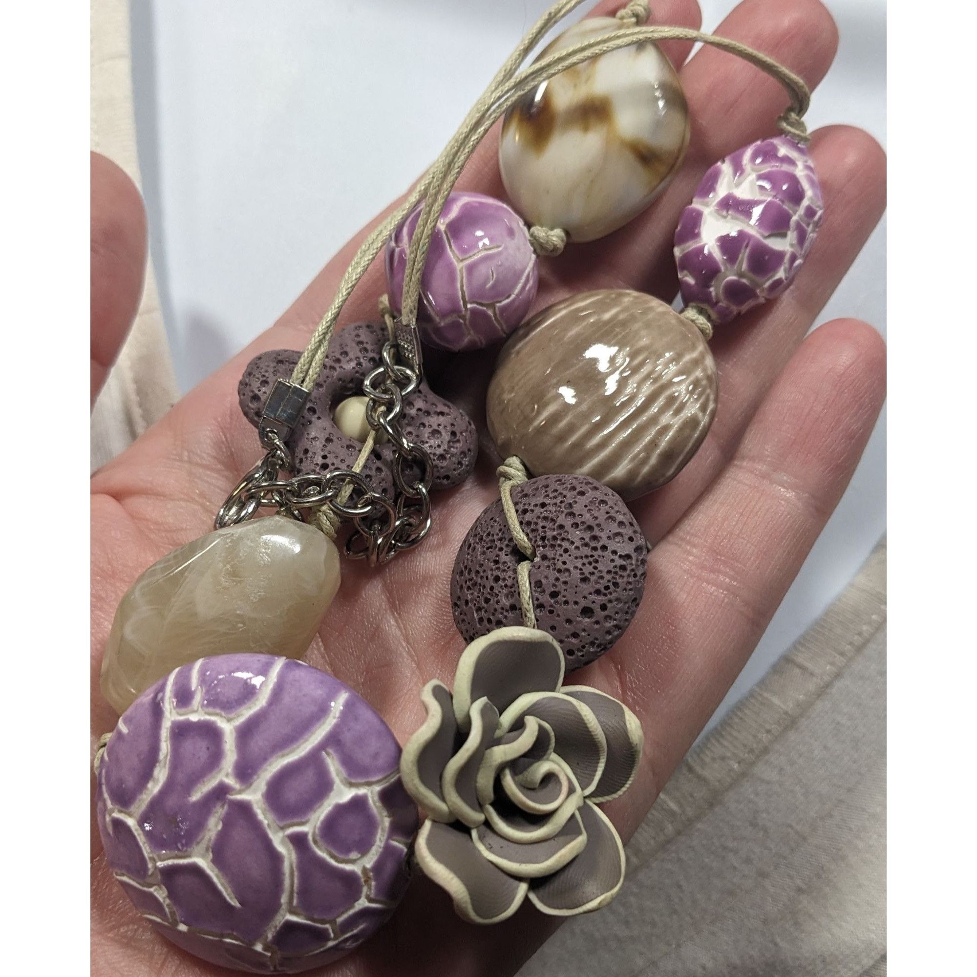 Other Cottagecore Floral Purple And Grey Mixed Media Statement Nec Size ONE SIZE - 5 Thumbnail