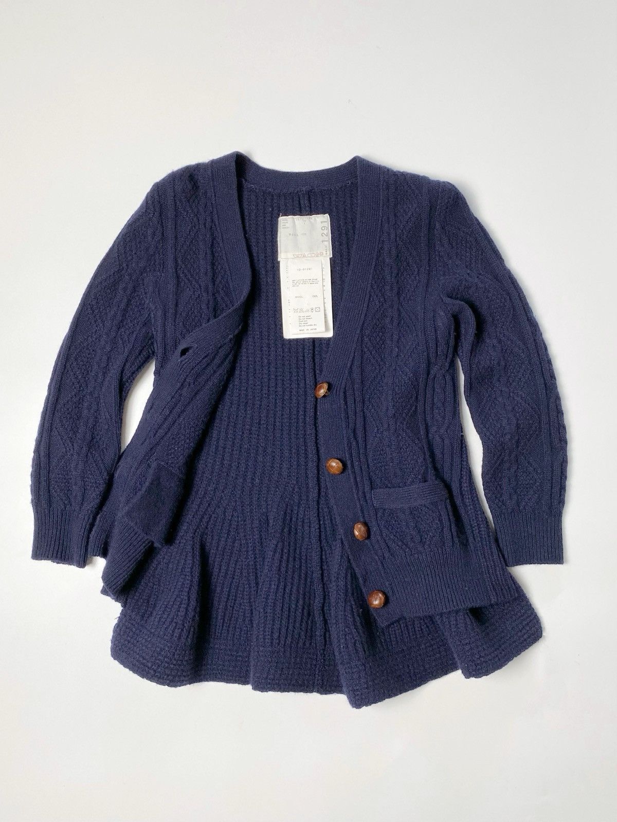 Sacai SACAI - Sacai 1291 Navy Wool Knit Cardigan Sweater Size S / US 4 / IT 40 - 2 Thumbnail