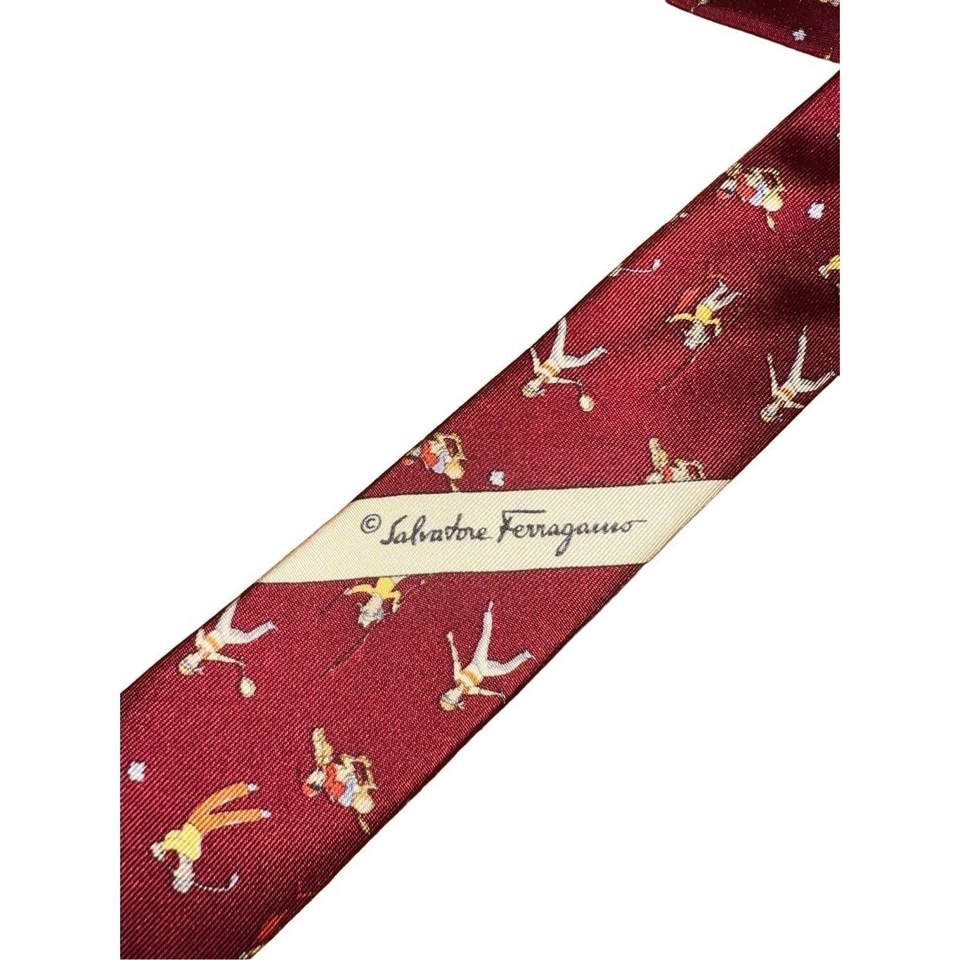Salvatore Ferragamo Salvatore Ferragamo Red Sports Players Print Handmade Neck Tie Size ONE SIZE - 5 Thumbnail