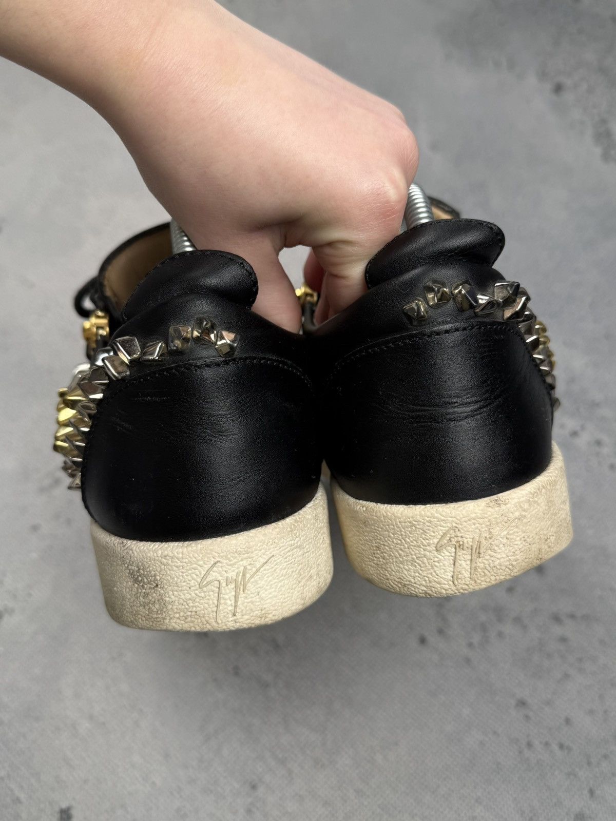 Giuseppe Zanotti Giuseppe Zanotti Frankie Shel Black Leather Studded Sneakers Size US 8 / EU 41 - 5 Thumbnail