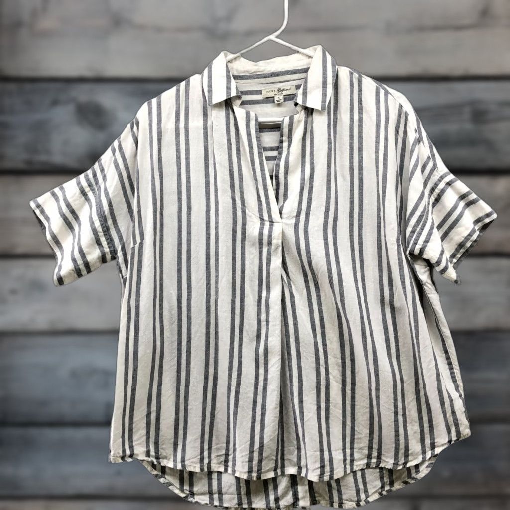 Vintage Jachs Girlfriend Shirt Womens S White Gray Striped Linen Cotton Short Sleeve Size S / US 4 / IT 40 - 1 Thumbnail