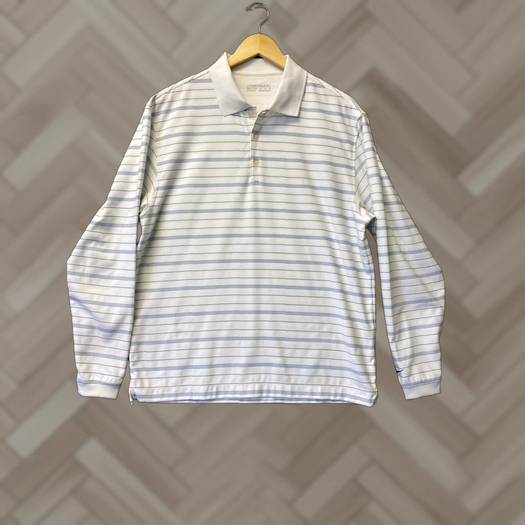 Nike Nike Polo Shirt Mens Medium White Striped Golf Performance M 87-104 Size US M / EU 48-50 / 2 - 1 Thumbnail