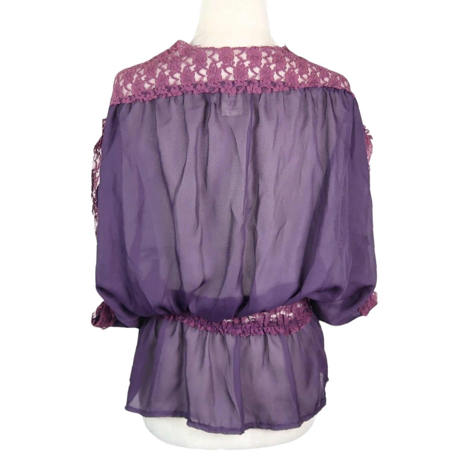 Vintage VINTAGE Arden B. Purple Blouse XS Women Lace Trim Peplum Sheer Y2K Top ------------- Size XS / US 0-2 / IT 36-38 - 4 Thumbnail