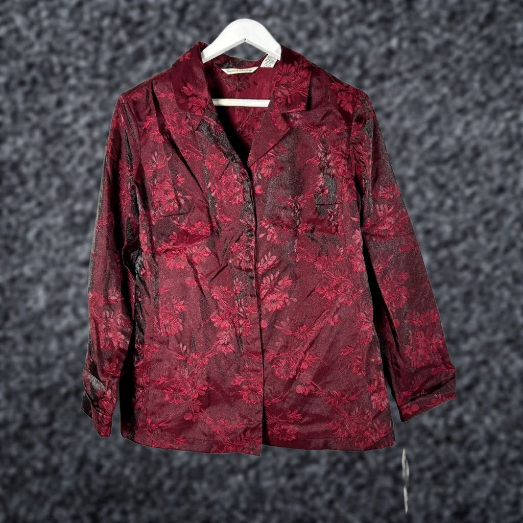 Vintage French Laundry Shirt Large Ruby Red Silk Blend Floral Dressy Button Up New Women Size L / US 10 / IT 46 - 1 Thumbnail