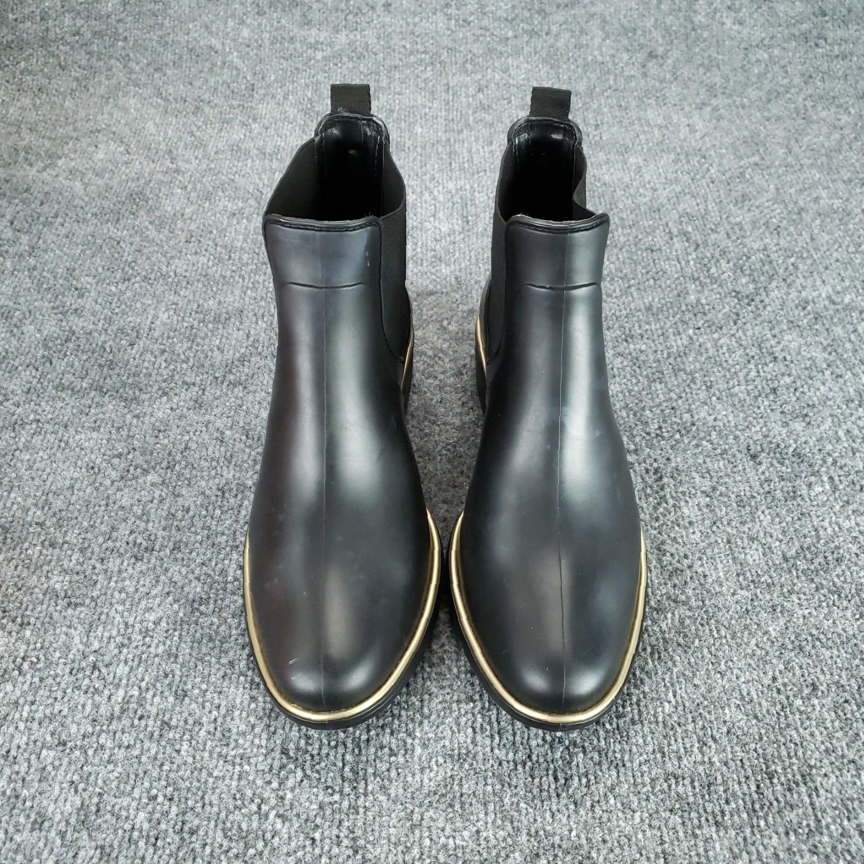 Rains Kate Spade Boots Women's 9 Solstice Chelsea Rain Ankle Black PVC Rubber Leather Outsole Synthetic Fabric Upper Block Heel Pull On Style Chelsea Boots Size US 9 / IT 39 - 3 Thumbnail