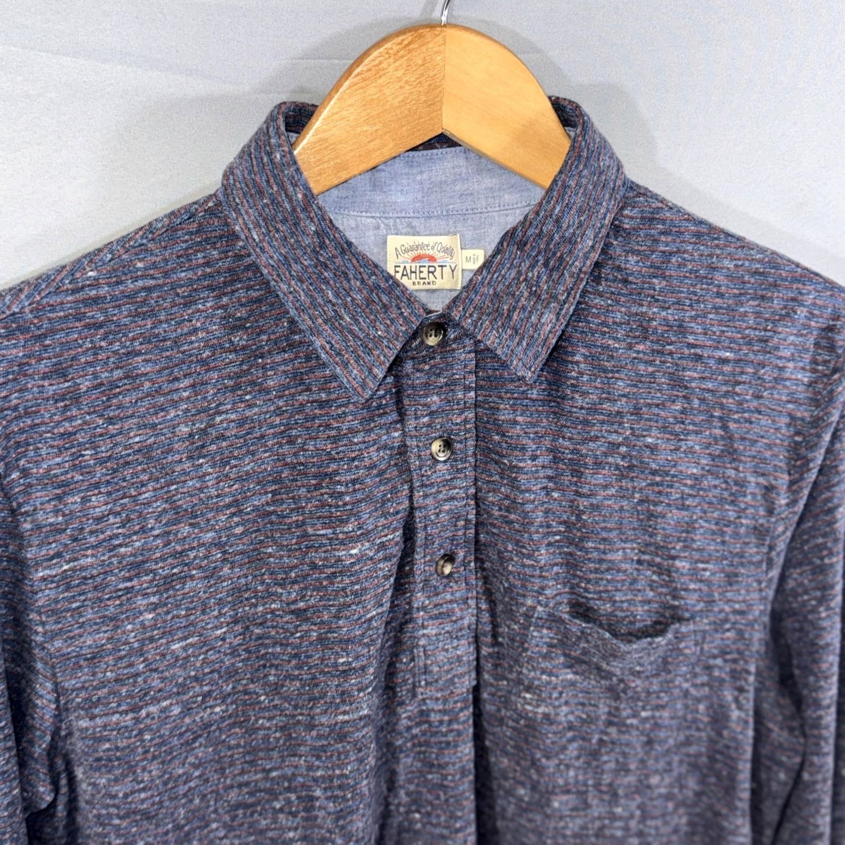 Faherty Faherty Polo Shirt Mens Medium Blue Red Long Sleeve Heathered Stripe Chest Pocket Size US M / EU 48-50 / 2 - 3 Thumbnail