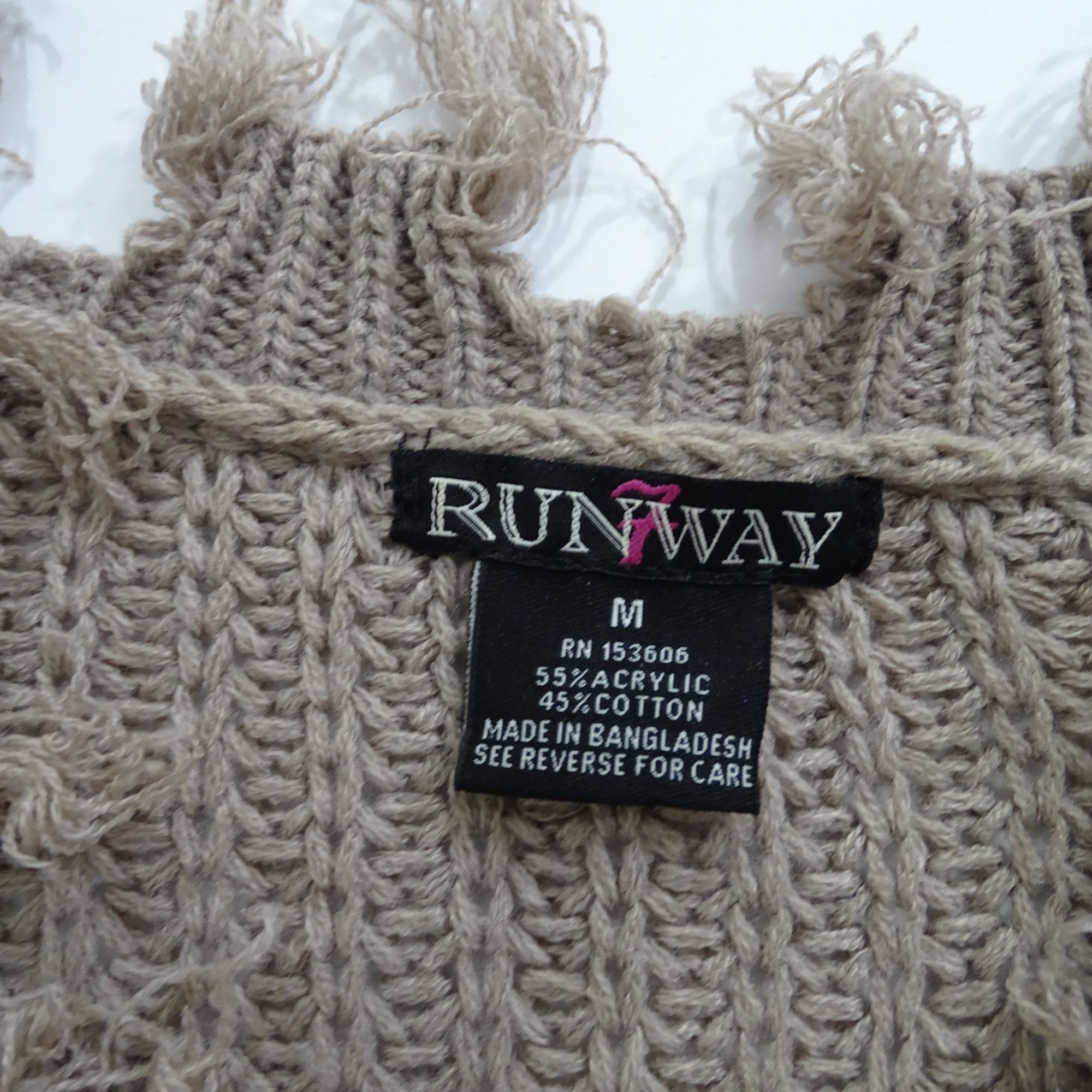 Other Runway 7 Striped Knit Sweater Brown Tan Frayed V-Neck Size M Size M / US 6-8 / IT 42-44 - 5 Thumbnail