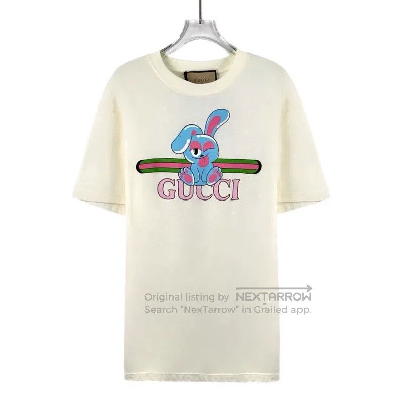 Gucci Gucci Beige rabbit letter print cotton round-neck short-sl Size XS / US 0-2 / IT 36-38 - 1 Thumbnail