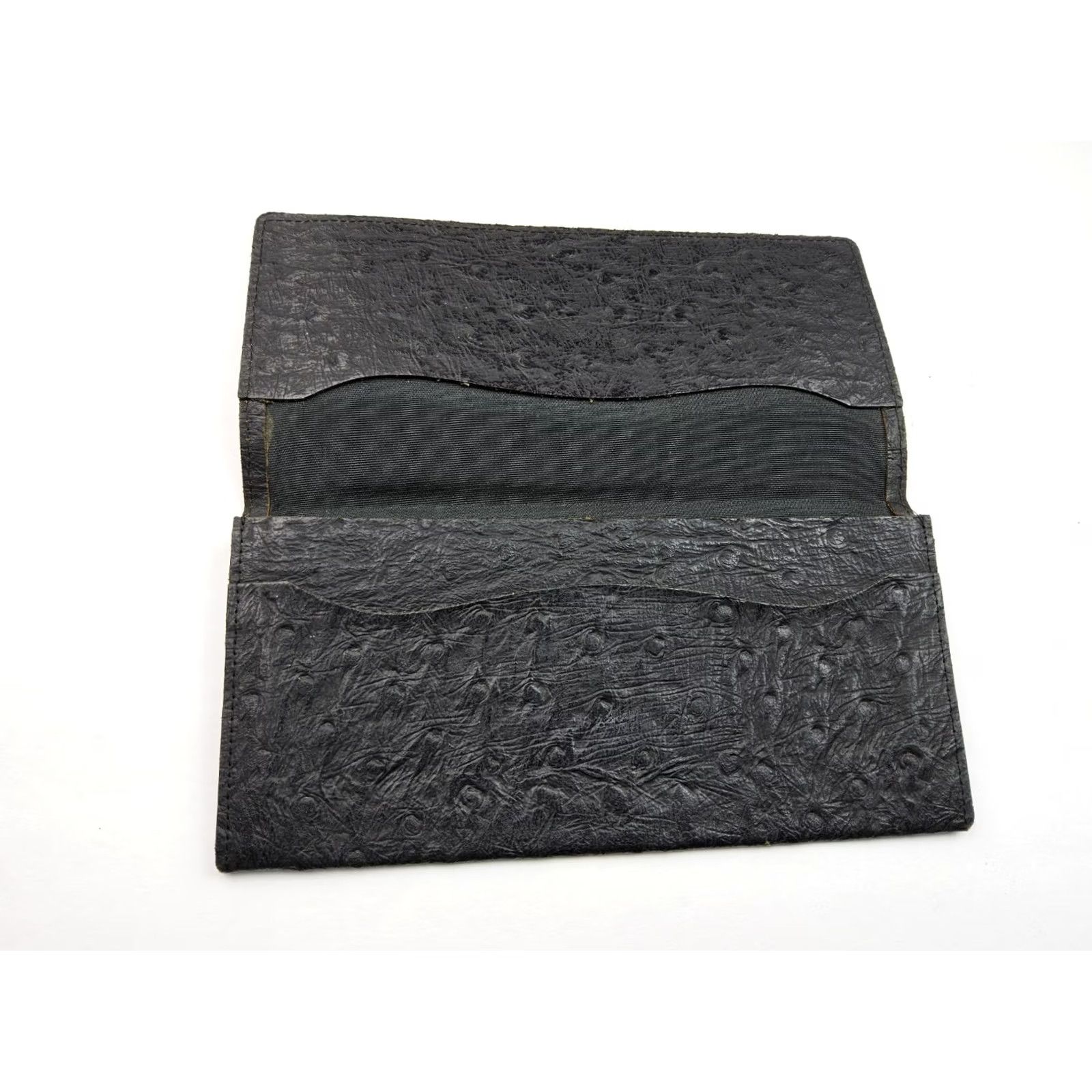 Vintage Ostrich Leather Bifold Wallet Full Size Men Black Leather Bifold Wallet 7.5x3.5 Mens Size ONE SIZE - 4 Thumbnail