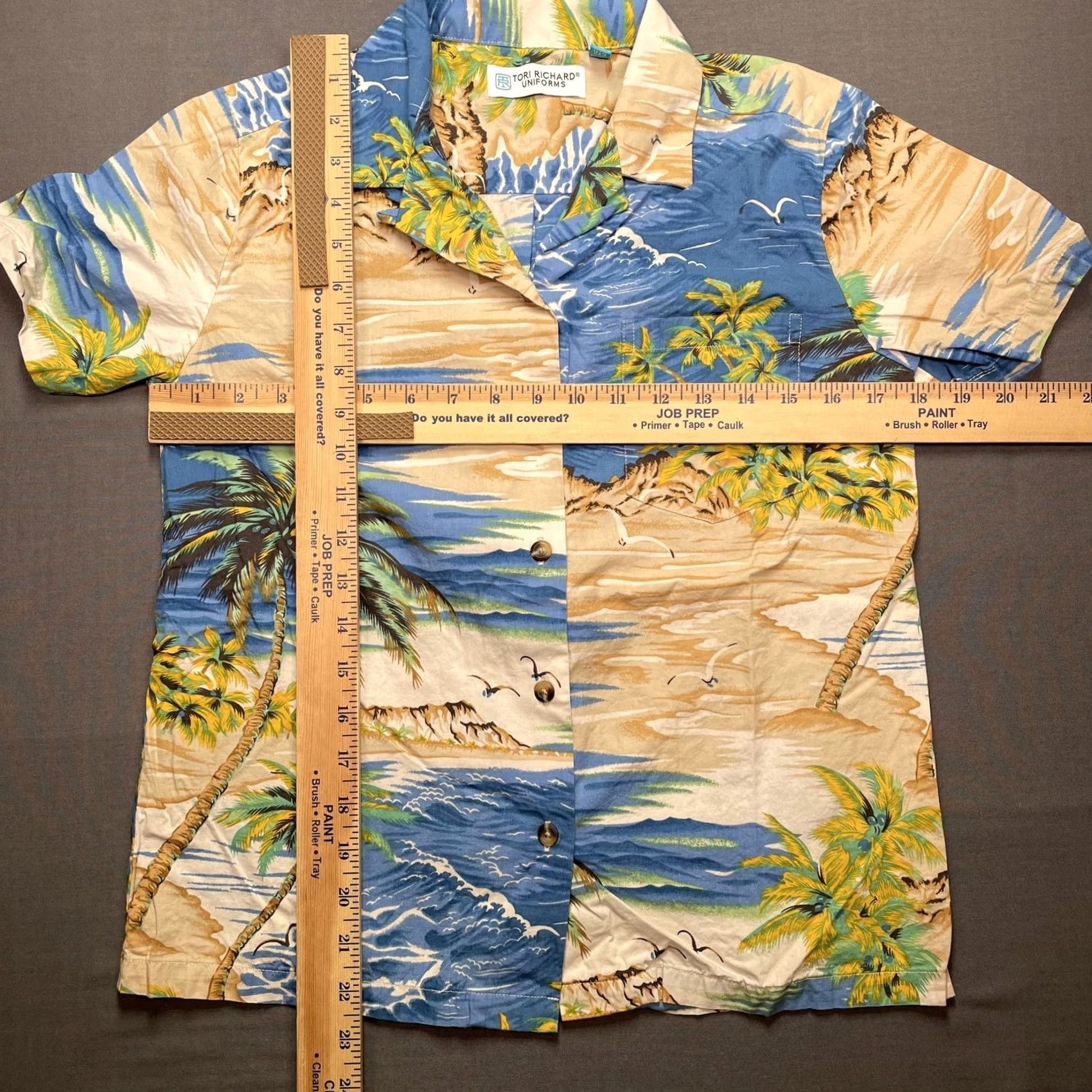 Tori Richard Tori Richard Uniforms Shirt Womens XS Blue Hawaiian Aloha Palm Tree Beach Print Shirt Size XS / US 0-2 / IT 36-38 - 3 Thumbnail