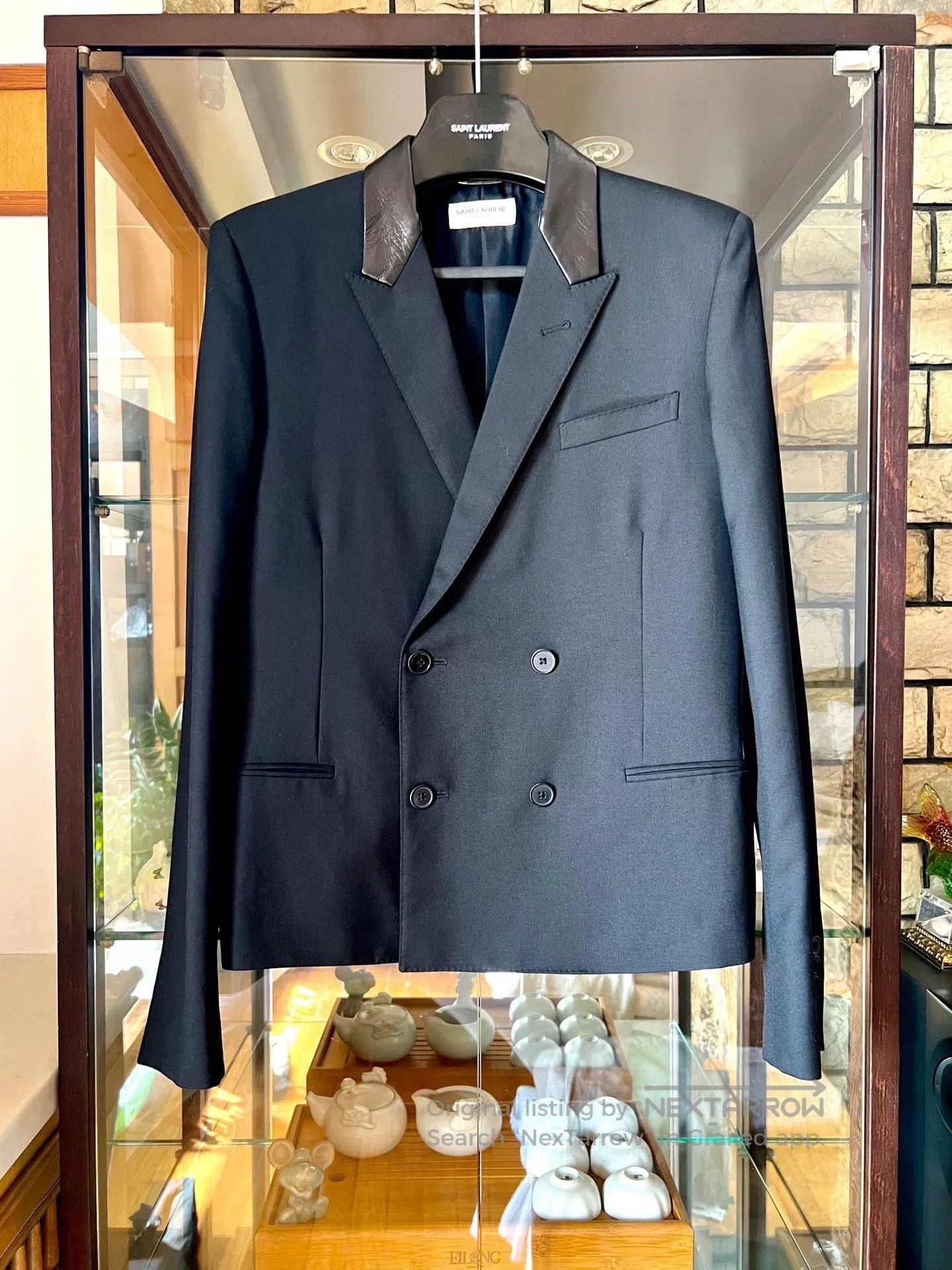 Saint Laurent Paris black leather lapel double-breasted blazer. Size US M / EU 48-50 / 2 - 1 Thumbnail