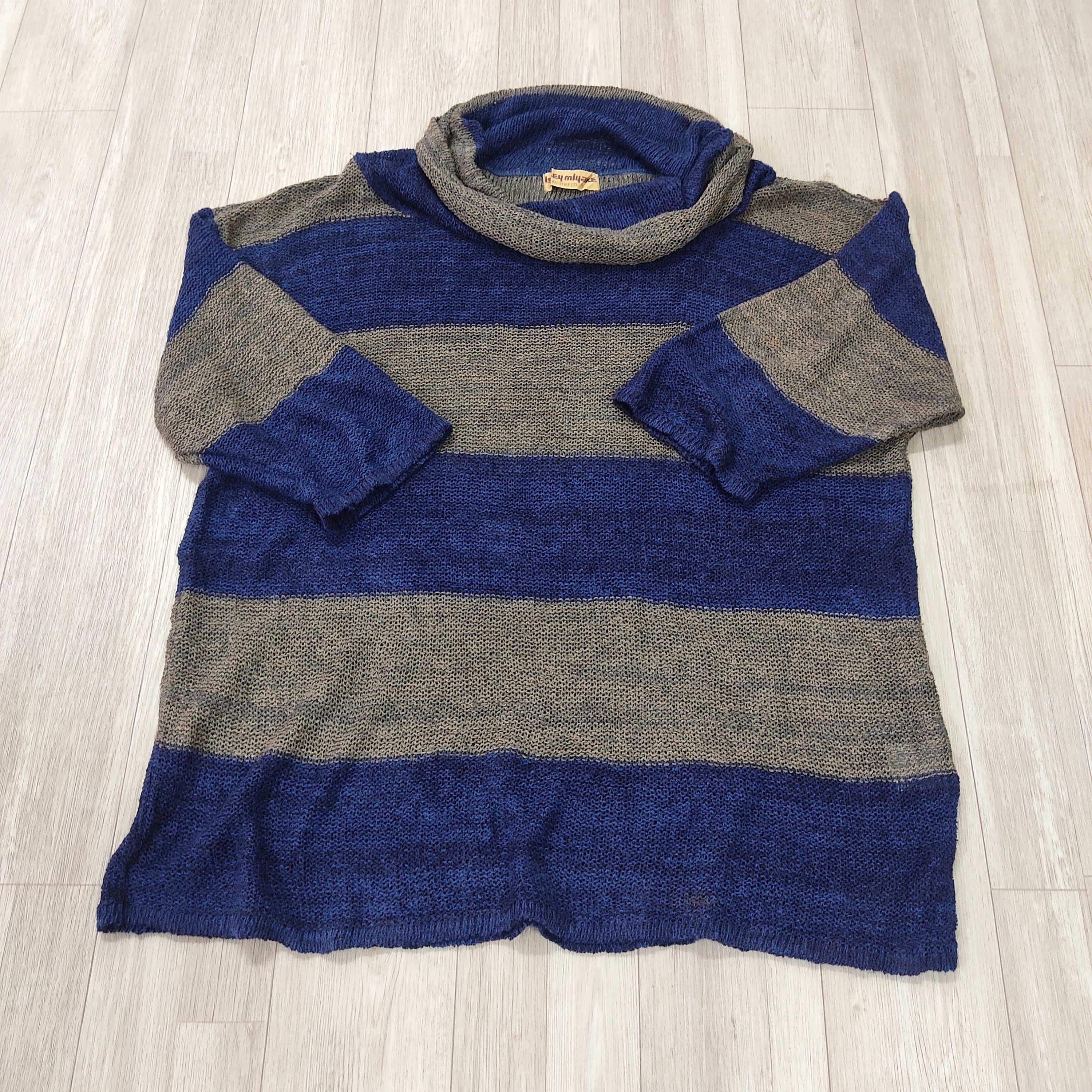 Issey Miyake Vintage 70s ISSEY MIYAKE Stripe Linen Knit Cowl Neck Jumper Size US M / EU 48-50 / 2 - 6 Thumbnail