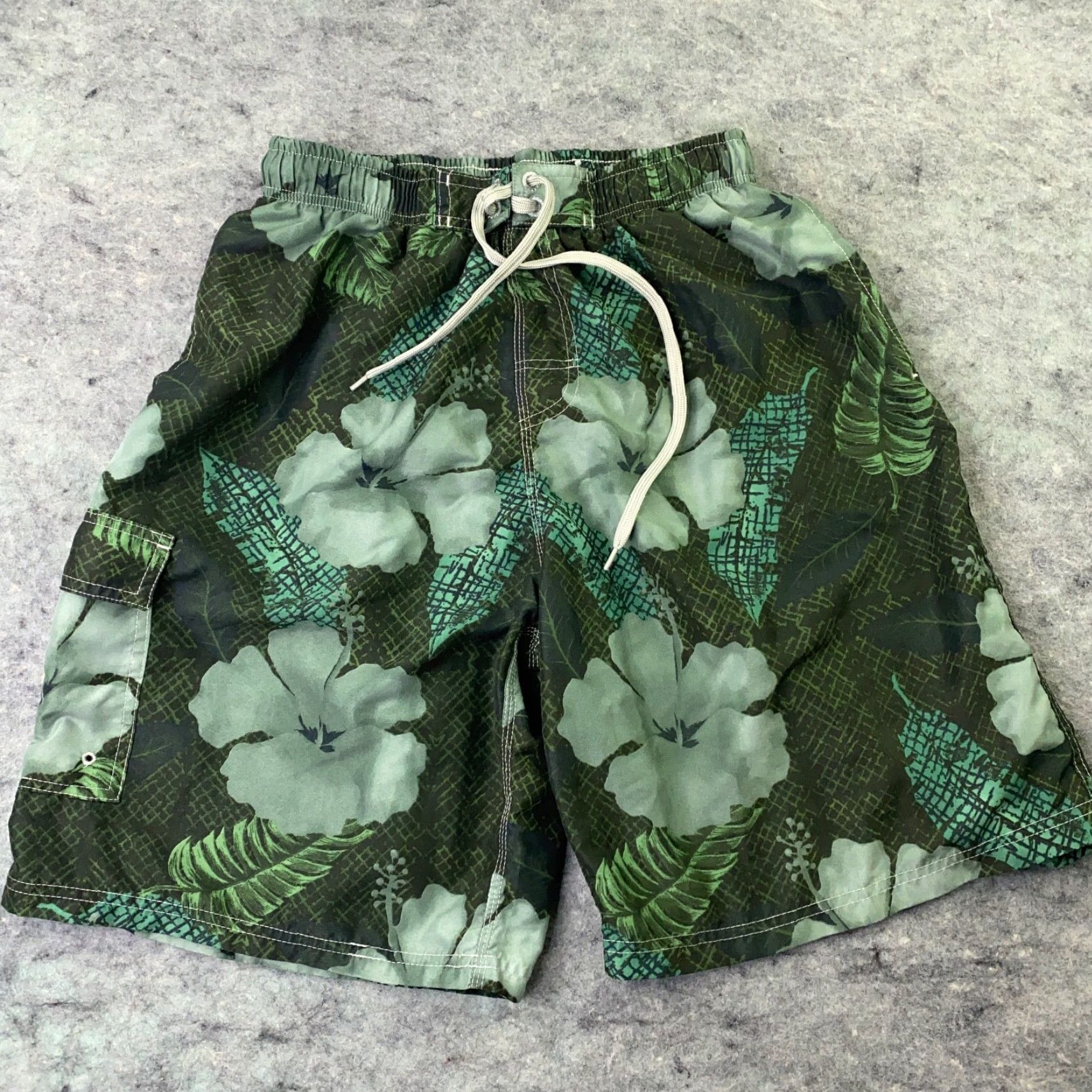 Vintage Bluewater Beach Trunks Large Green Floral Surf Lined Drawstring Mens Size ONE SIZE - 2 Thumbnail