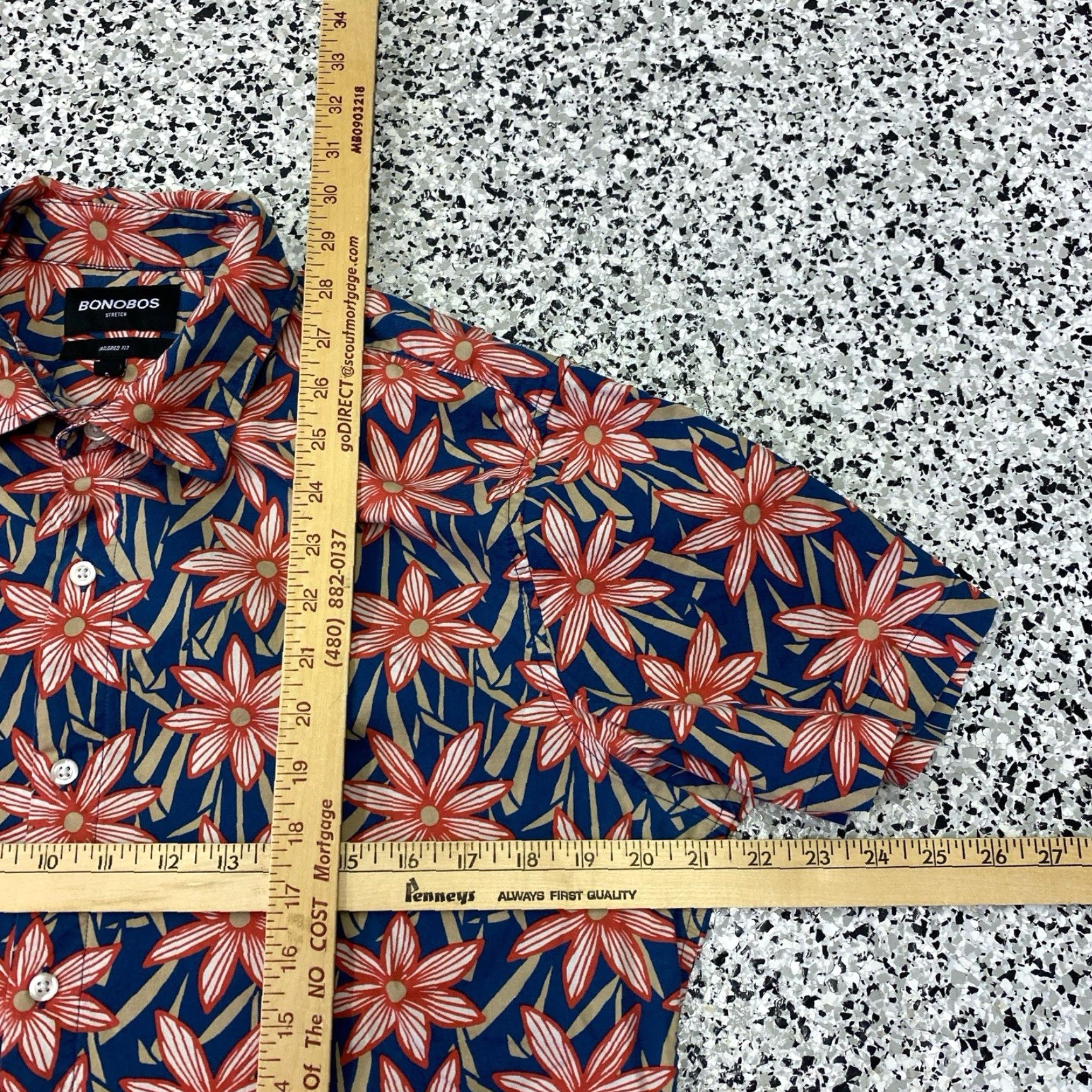 Bonobos BONOBOS Shirt Men’s L Tailored Fit Floral Short Sleeve Button Up Blue Size US L / EU 52-54 / 3 - 2 Thumbnail