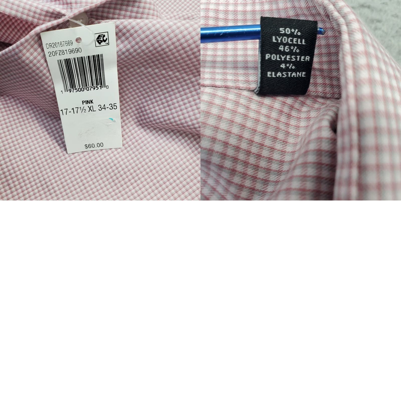 Van Heusen Van Heusen Dress Shirt Mens XL Pink Gingham Comfort Performance Slim Button-Up Shirt Mens XL Pink Gingham Slim Fit Button-Up Size 46R - 8 Thumbnail