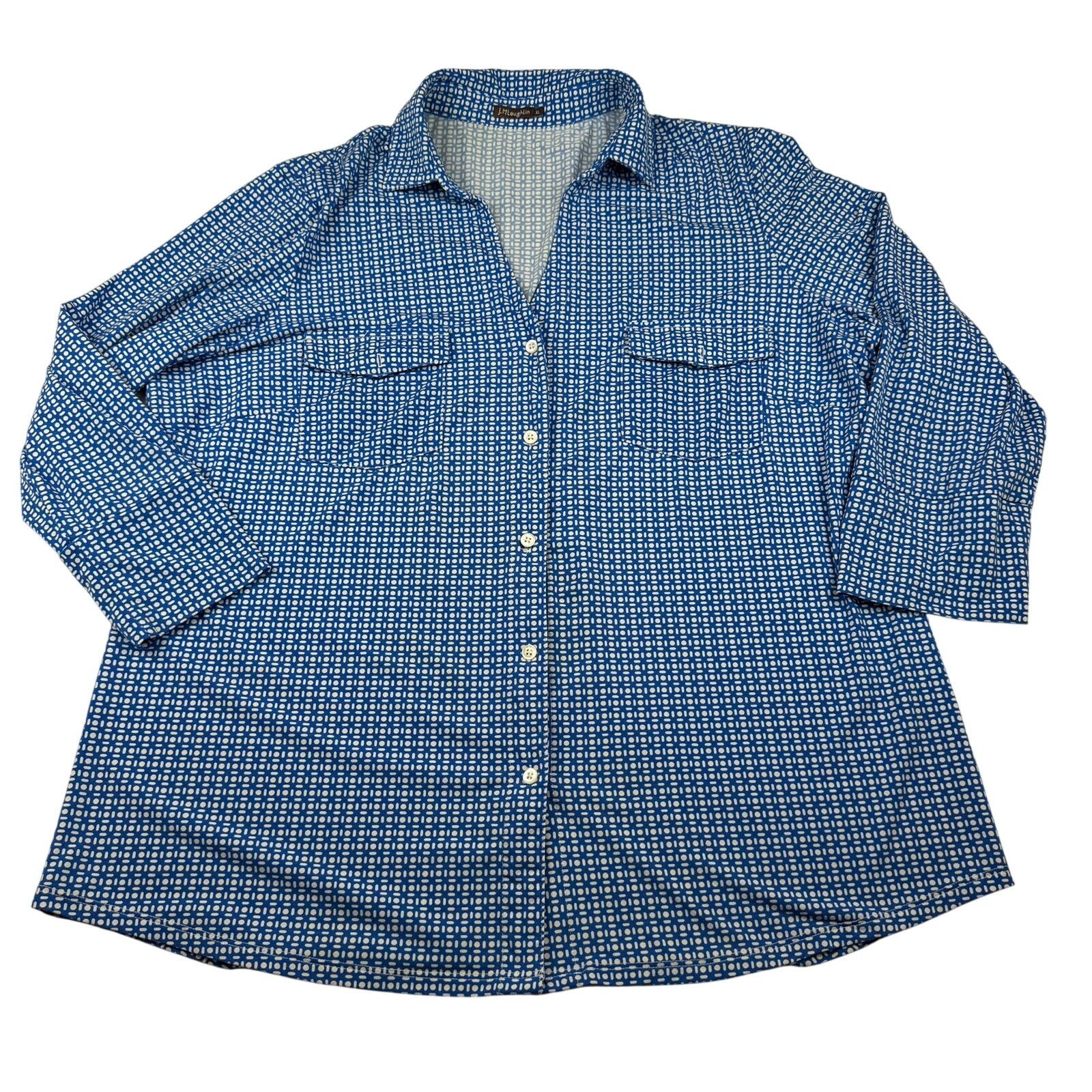 J.McLaughlin J. McLaughlin XL Blue Geometric Print Button Down Shirt Size XL / US 12-14 / IT 48-50 - 1 Thumbnail
