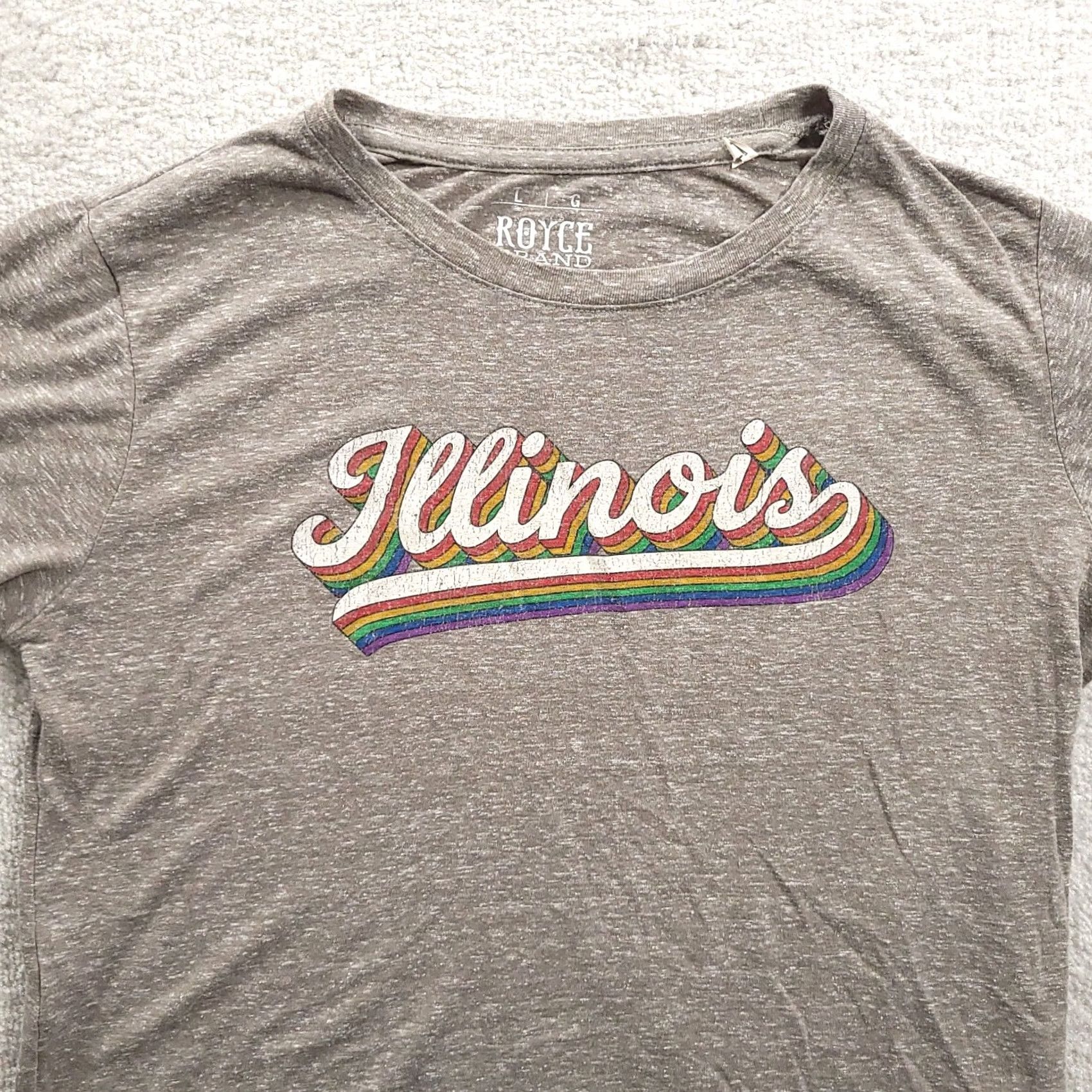 Spell Royce Brand T Shirt Women's Large Gray Illinois Spell Out Tee Short Sleeve Round Hem Crew Neck Pullover Casual 90s Summer Vintage: No Size L / US 10 / IT 46 - 3 Thumbnail