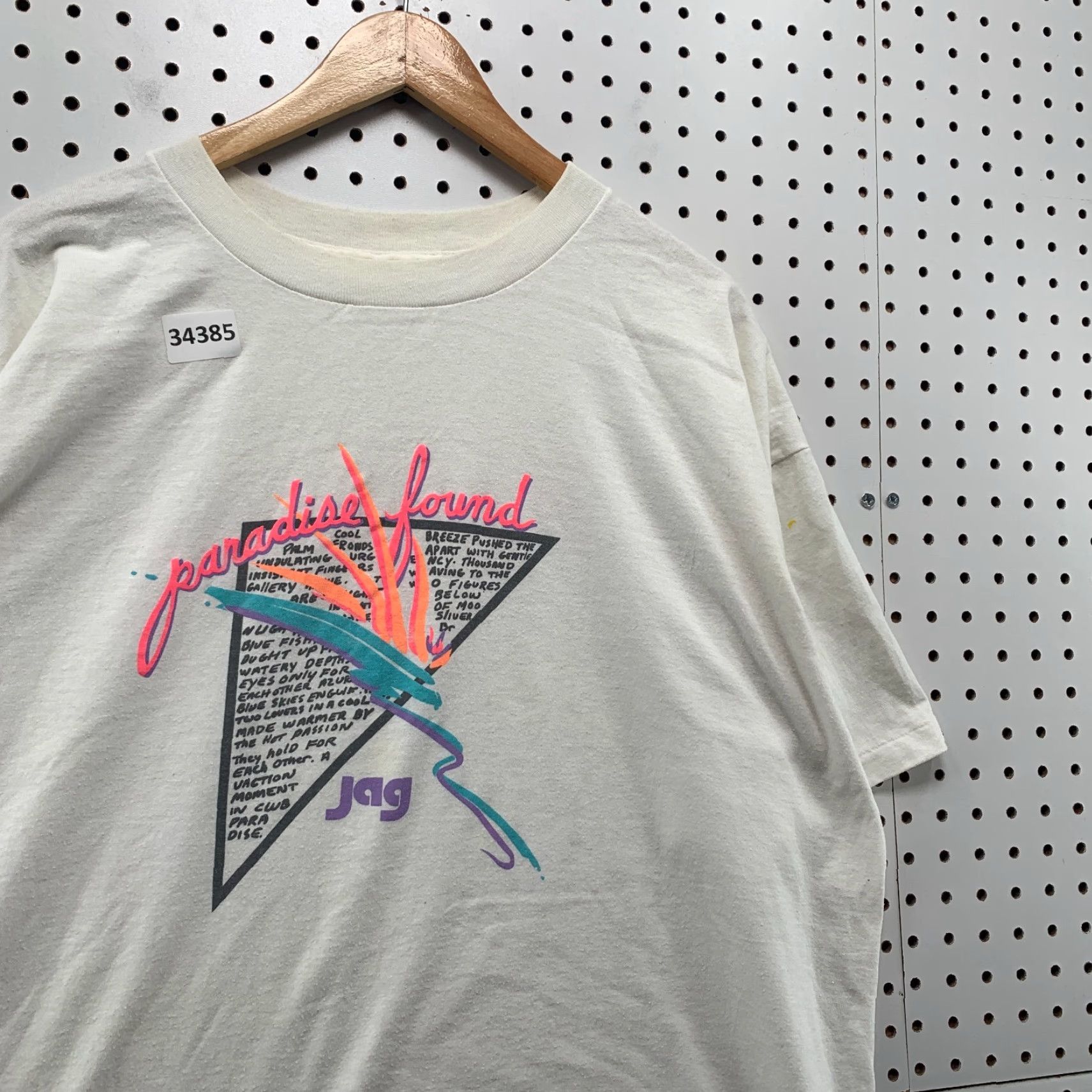 Paradise VINTAGE Single Shirt Mens 2XL White 26.5x29.5 Paradise FOund Jag Shiert 90s Beach Graphic Print Crew Neck Short Sleeve Size US XXL / EU 58 / 5 - 3 Thumbnail