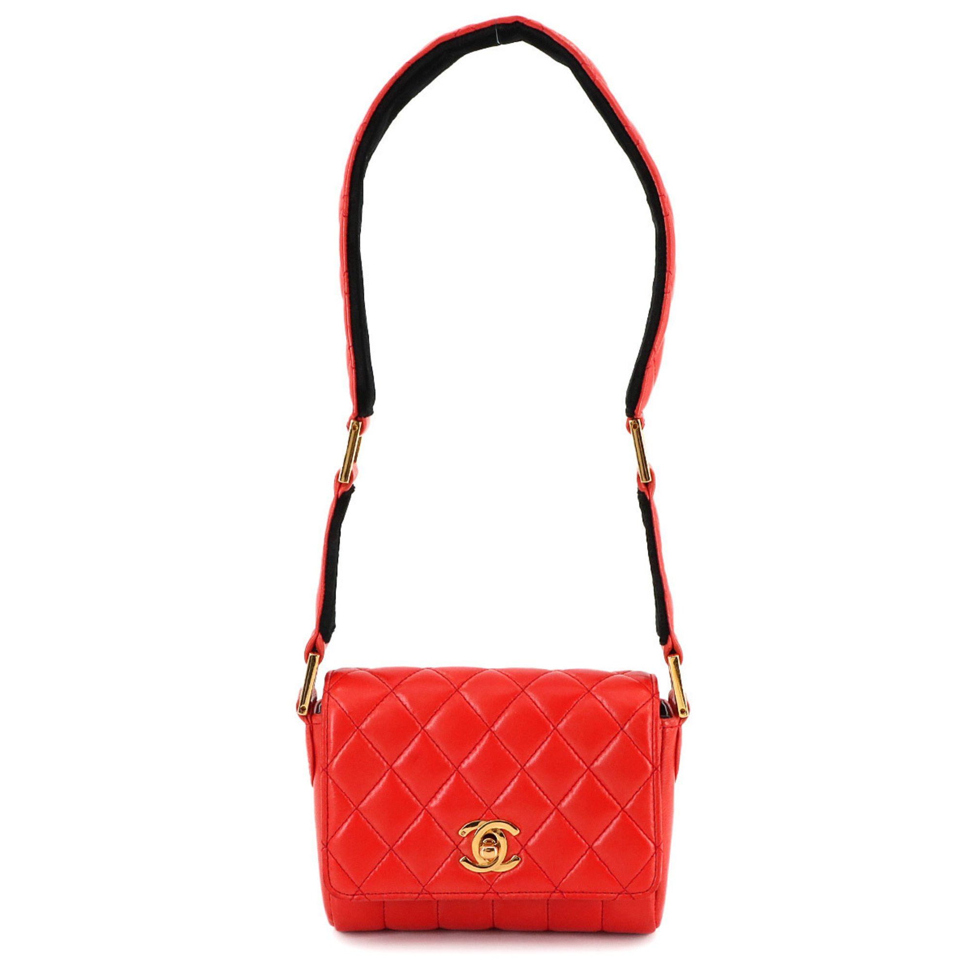 Chanel Matelasse Mademoiselle Shoulder Bag Leather Orange Gold Metal Fittings, Women's