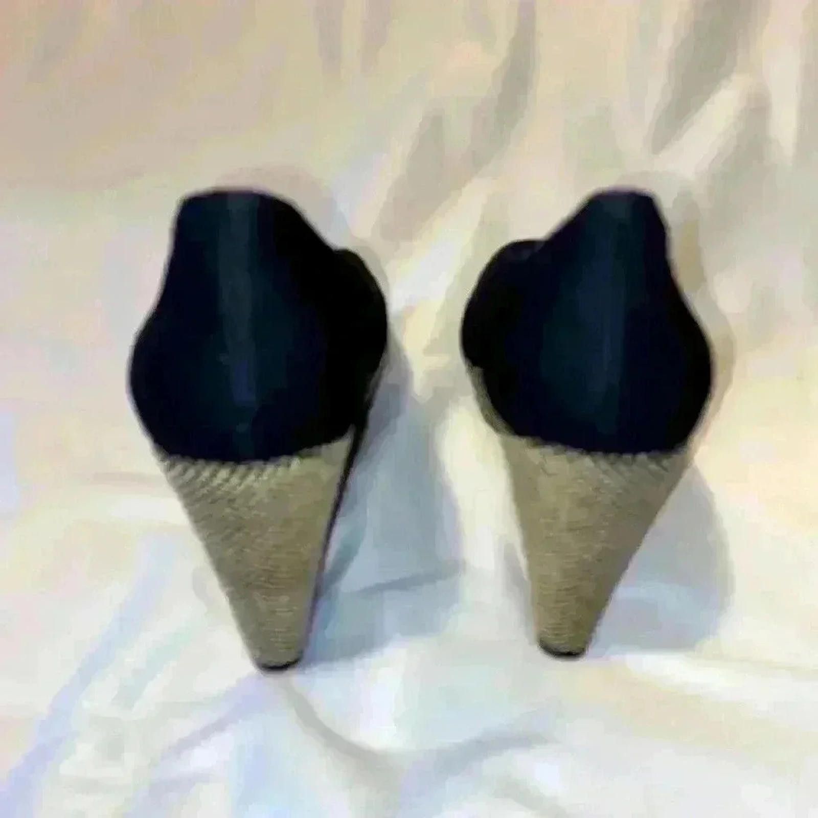 Nine West Nine West Cheerful Platform Wedge Navy Blue Canvas Peep Toe Size US 10 / IT 40 - 4 Thumbnail