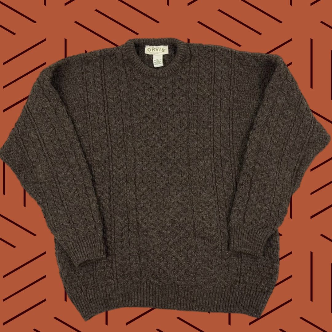 Orvis Orvis Sweater Mens XL Brown Crewneck Pullover Cable-Knit 100% New Wool Solid Ireland Classic Outdoor Mens Size US XL / EU 56 / 4 - 1 Thumbnail