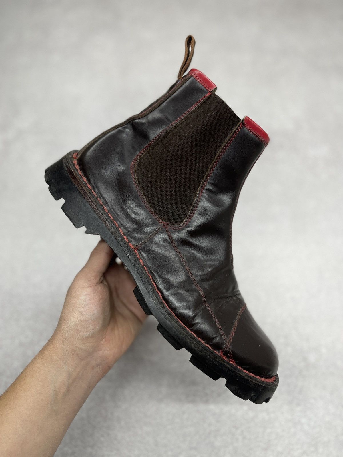 Miu Miu Vintage Womens Miu Miu Brown Red Seams Ankle Leather Boots Size US 9 / IT 39 - 1 Thumbnail