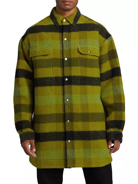 Rick Owens os11x0124 Plaid Wool Oversized-Fit Overshirt in Acid Green Size US M / EU 48-50 / 2 - 3 Thumbnail