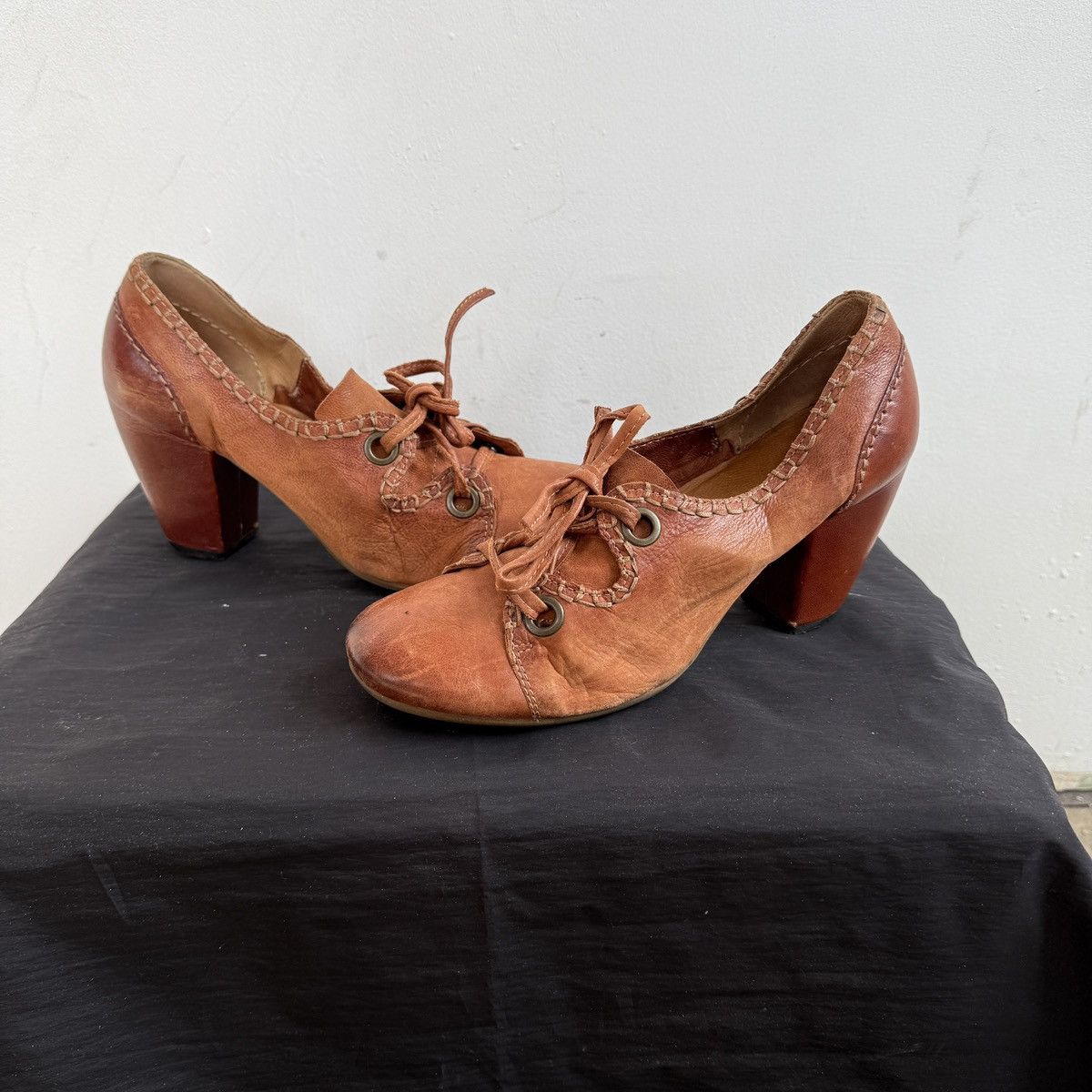 A.S.98 A.S.98 Avant Garde Tan Brown Leather Lace Up Heeled Oxfords Size US 8 / IT 38 - 4 Thumbnail