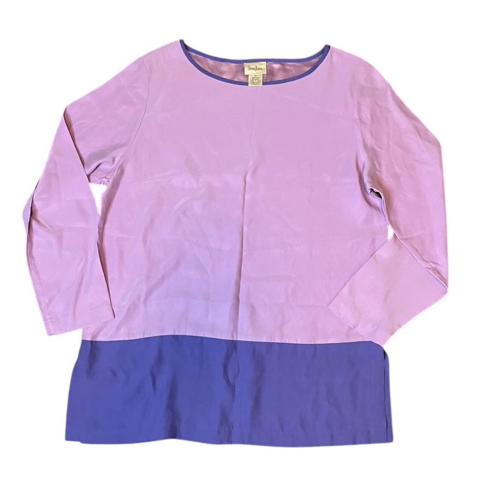 Neiman Marcus Neiman Marcus 100% Silk Purple color Block Tunic Top M Size M / US 6-8 / IT 42-44 - 1 Thumbnail