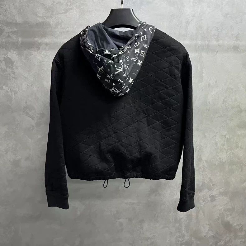 Louis Vuitton Black quilted detail zip hooded jacket