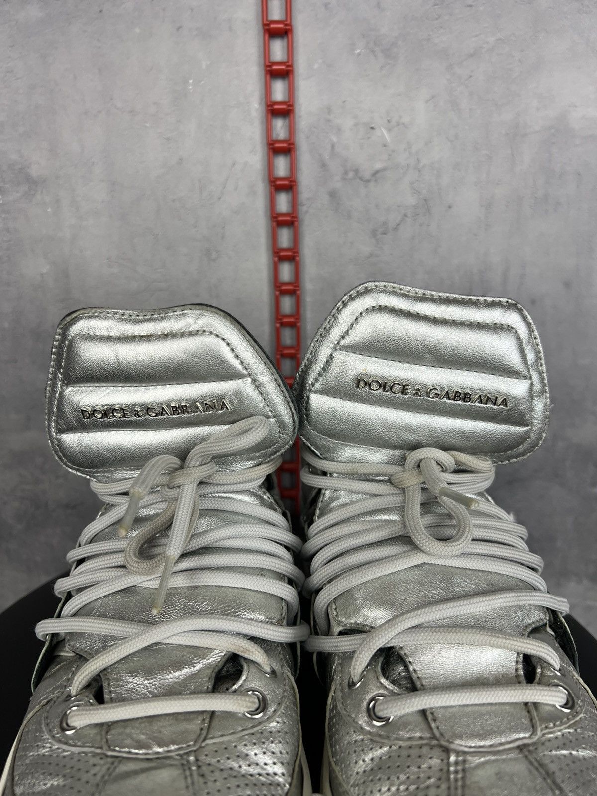 Dolce & Gabbana Dolce & Gabbana Silver Leather High Top Sneakers Size 8,5 Size US 8.5 / EU 41-42 - 18 Thumbnail
