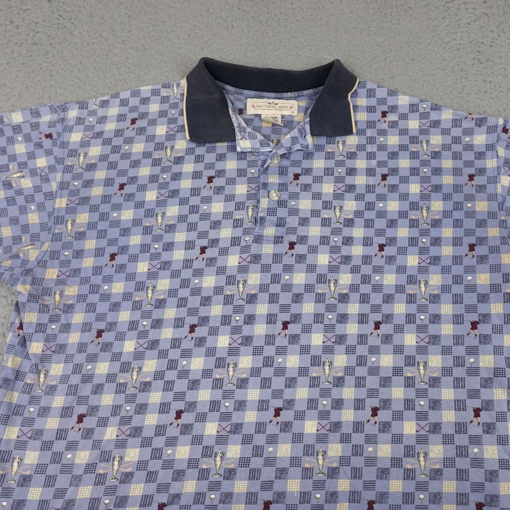 Vintage VINTAGE Natural Issue Polo Shirt Mens M Blue Checkered Golf Trophy AOP 90s Retro Size US M / EU 48-50 / 2 - 3 Thumbnail