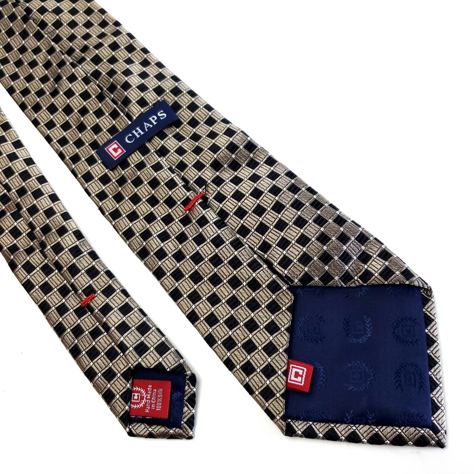 Chaps Chaps Woven Black Tan Geometric Silk Tie Short Size ONE SIZE - 5 Thumbnail