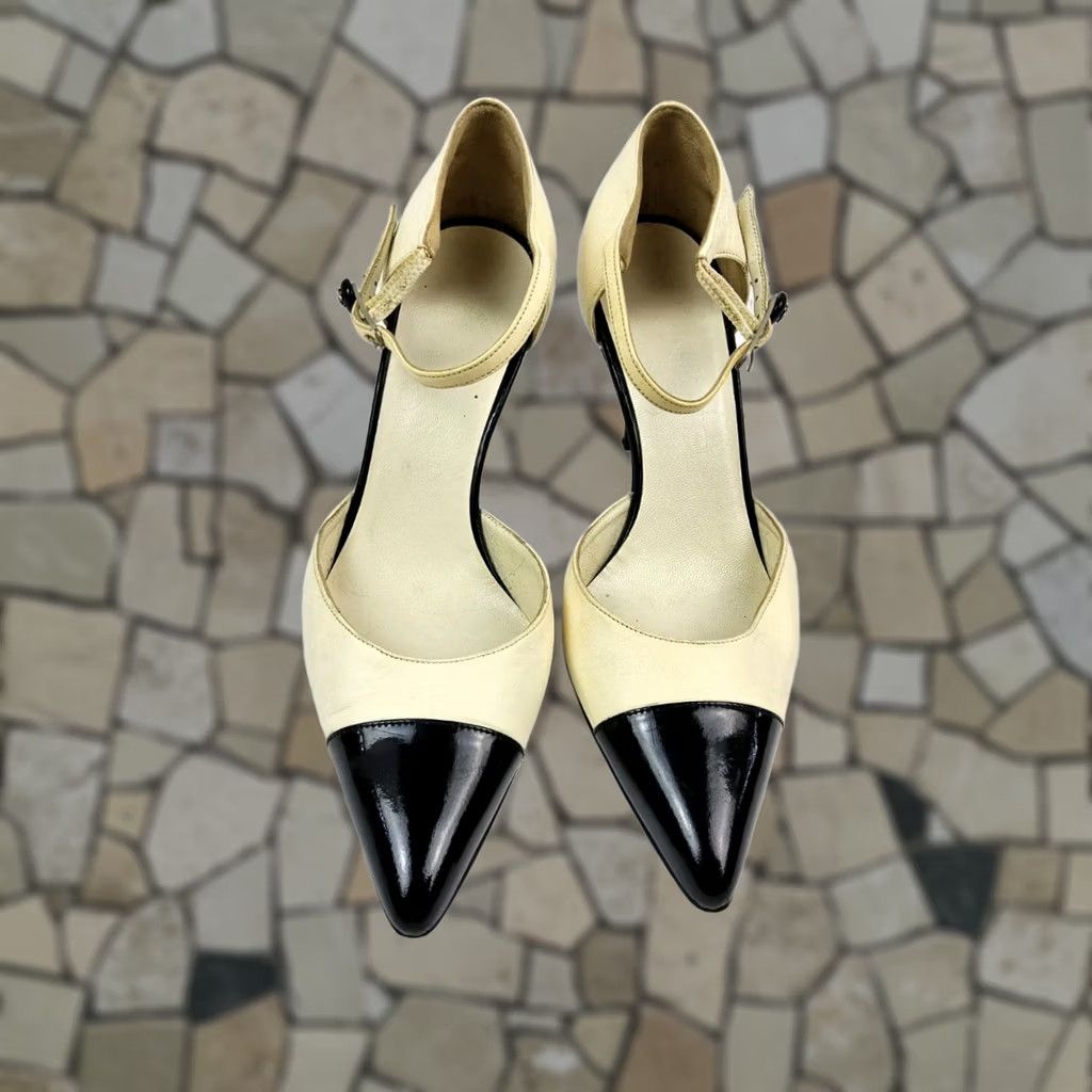 Chanel Chanel Two Tone Cap Toe Ankle Strap Heels Size 36 C, US 6C Multicolor Pump Leather Patent Leather Womens Dessign? Size ONE SIZE - 1 Thumbnail