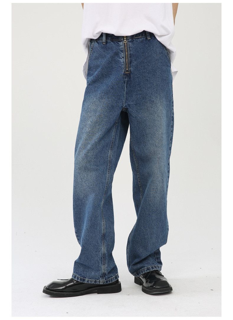 Japanese Brand Blue straight-leg casual jeans with zippered slant pockets Size US 32 / EU 48 - 1 Thumbnail