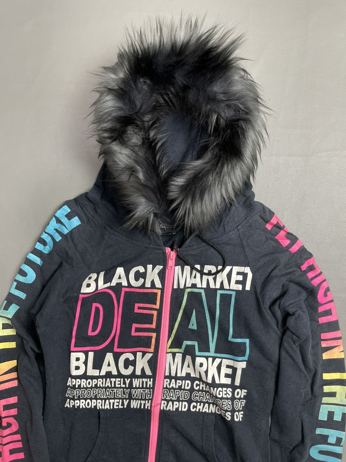 If Six Was Nine Japan Poem Zip Black Fur Hoodie Size M / US 6-8 / IT 42-44 - 2 Thumbnail