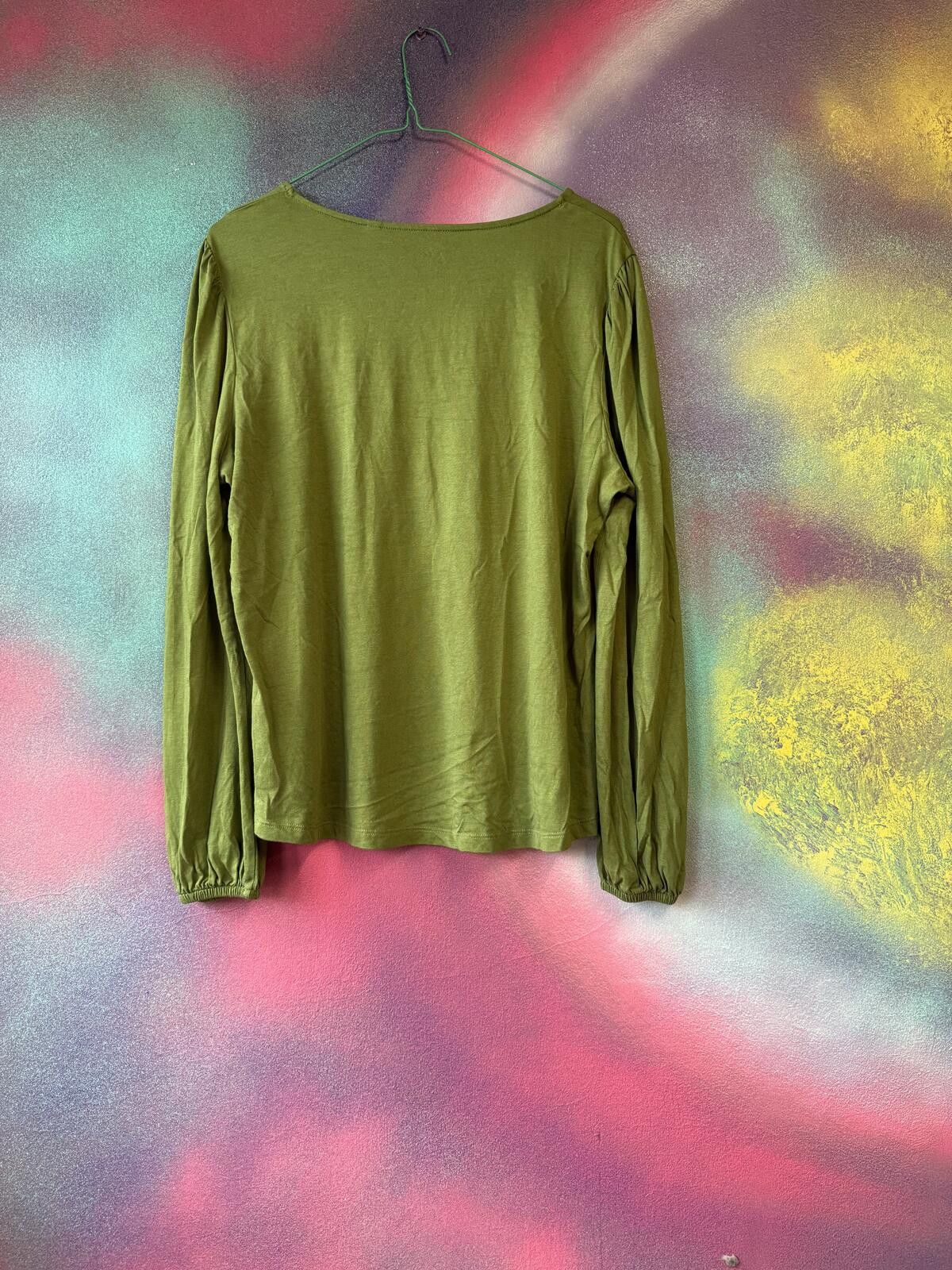 Other Boden Khaki / Apple Green Long Sleeve Puff Sleeve Jersey Top Size XL / US 12-14 / IT 48-50 - 4 Thumbnail
