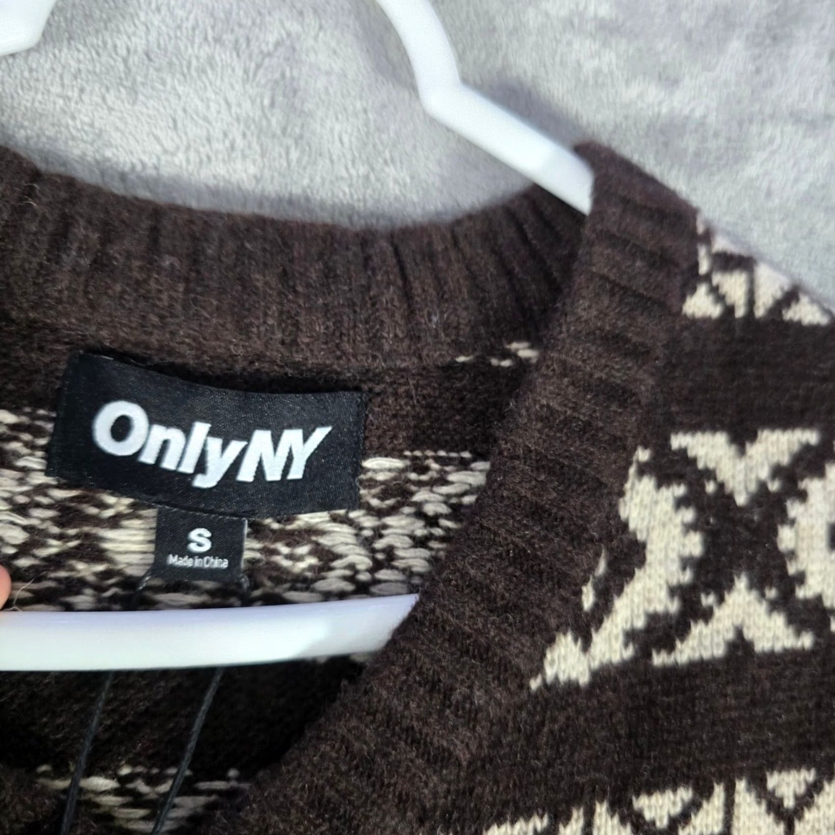 Onlyny Sweater Vest Mens S Brown Beige Fair Isle Knit Sleeveless V-Neck Preppy Casual Retro, Men's — image 2 of 6