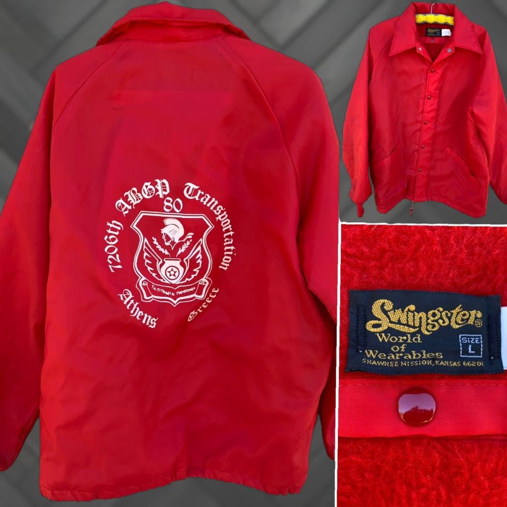 Vintage VINTAGE Swingster Nylon Jacket 7206th ABGP Transportation 80 Athens Greece Red L Mens Size US L / EU 52-54 / 3 - 1 Thumbnail