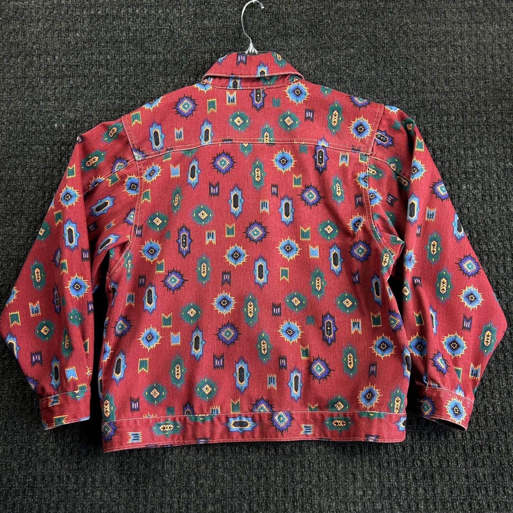 Denime VINTAGE Aztec Southwest Geometric All Over Print Denim Jacket Red M The 1 East Custom Collection Jacket Ladies? Size L / US 10 / IT 46 - 3 Thumbnail