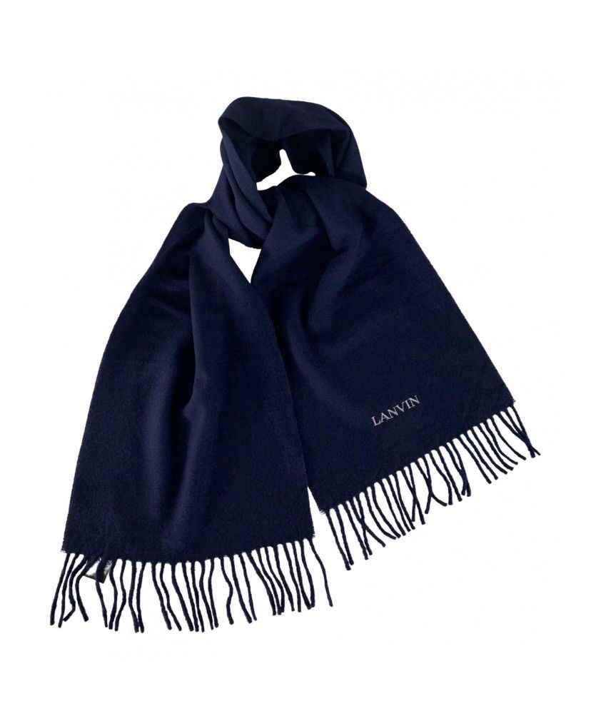 Lanvin Lanvin 🇮🇹 navy wool fringe ends embroidered scarf NEW Size ONE SIZE - 10 Thumbnail