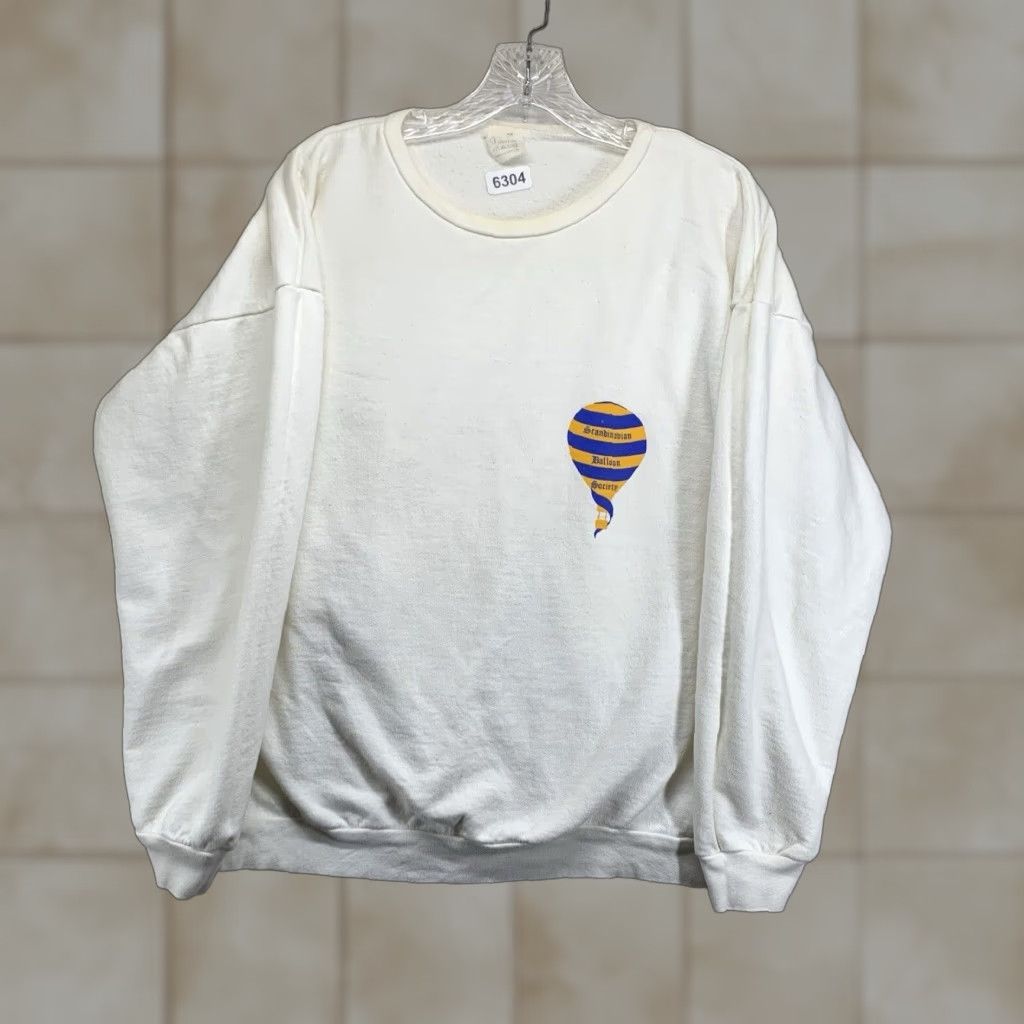 Vintage VINTAGE Scandinavian Balloon Society Sweatshirt Unisex Adult Medium White Graphic Print 80s Rare Size US M / EU 48-50 / 2 - 1 Thumbnail