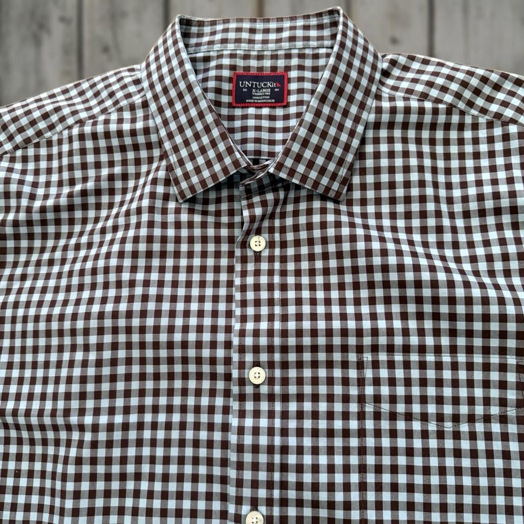 UNTUCKit UNTUCKit Shirt Mens XL McLaren Button Up Blue Brown Check Plaid 100% Cotton Size US XL / EU 56 / 4 - 1 Thumbnail