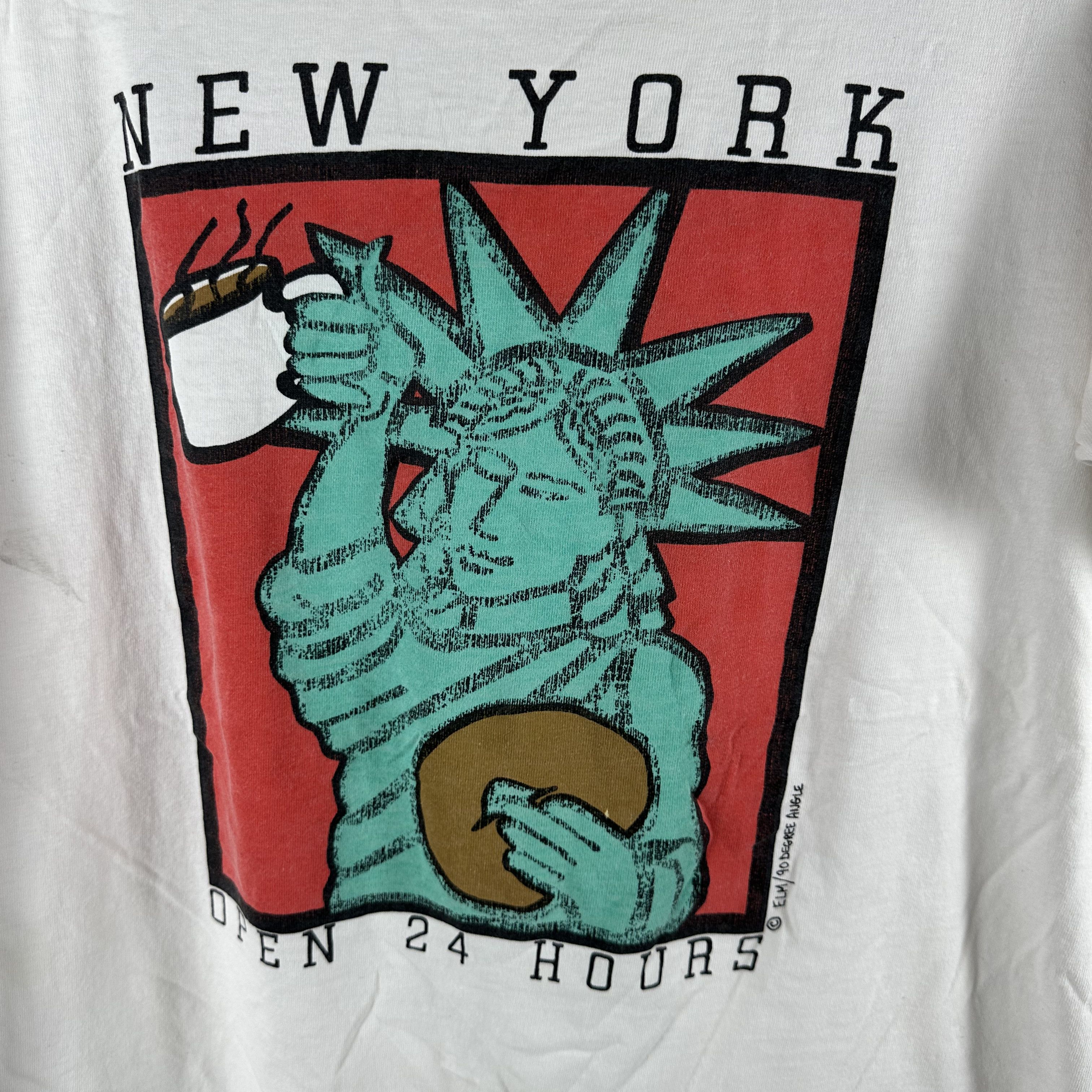 Vintage 1990 New York Open 24 Hours Artwork Single Stitch T-Shirt Size US XL / EU 56 / 4 - 2 Thumbnail